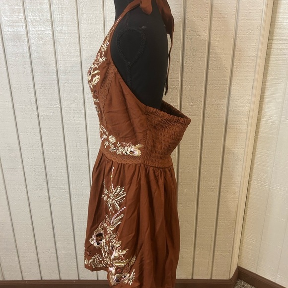 New Boston Proper Brown Embroidered Halter Dress, size large. - Picture 5 of 10